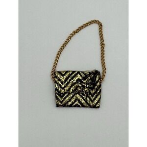 Barbie Vintage Maddie Mod Clone Black Gold Lame 1970s Purse w/ Chain No. 1742